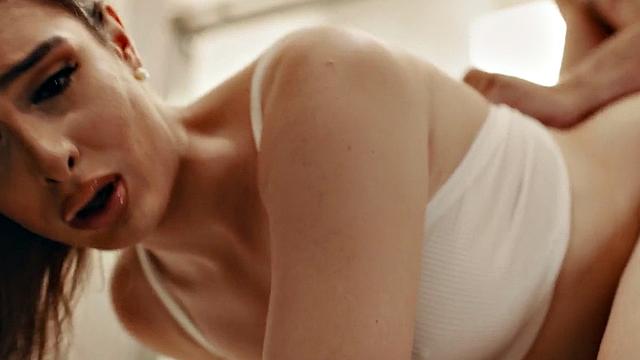 Raunchy trans fucked by lad in the bathroom