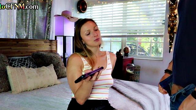 Deepthroat CFNM amateur GF sucks BF's cock at home until cum