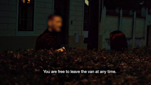 Tattooed euro babe with a trimmed pussy gets roughed up for public sex