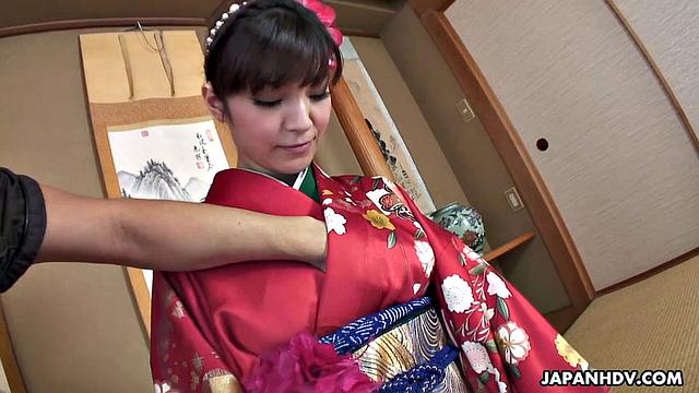 Yuria Tominaga in kimono gets tings on her pussy