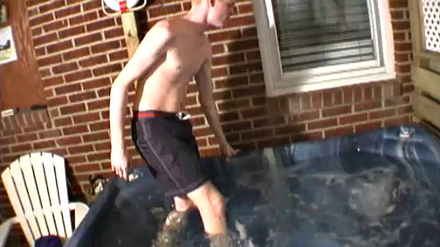 Horny 18 year old Andrew is naked in the hot tub when the urge to jerk off overcomes his blond self. The boy starts working on his big dick and soon it's rock hard.