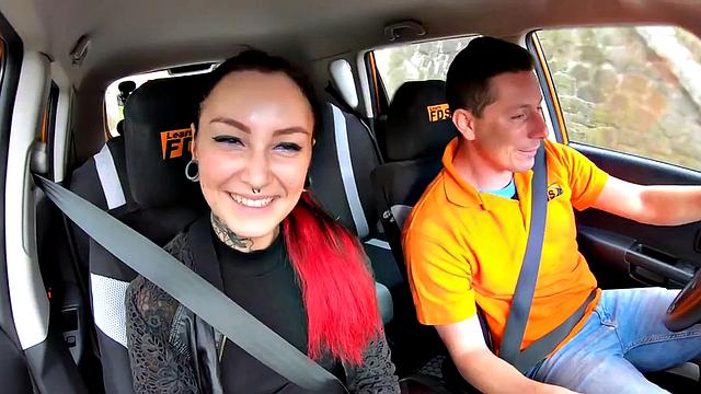 Alternative driving student fucked doggystyle by instructor