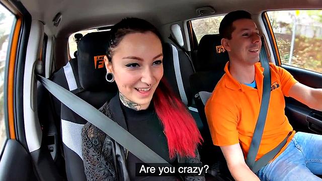 Alternative driving student fucked doggystyle by instructor