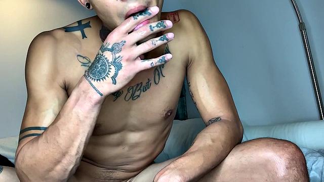 We look in on Joseph, as he plays with himself while stripping off his clothes. Once naked, the big Latino starts working up a boner, before starting his stroke show.