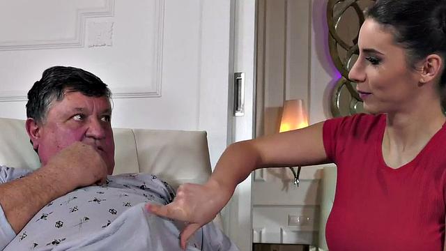 Old grandpa fucks big-titted babe in tight pussy