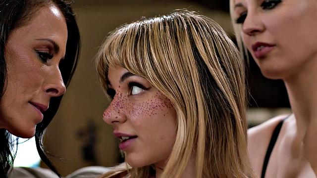 MOMMY'S GIRL - Hot MILFs Reagan Foxx & Kenzie Taylor Tag Team Demi Hawks During An Oral