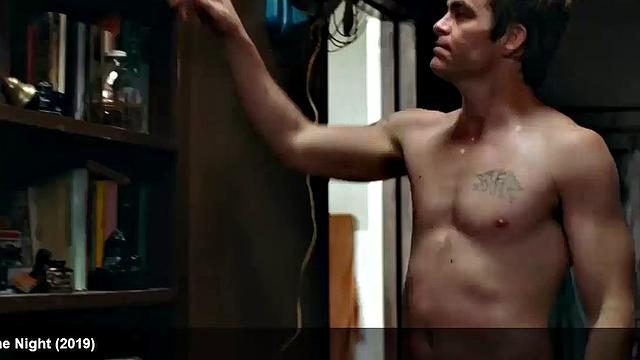 Celebrity Chris Pine showing off his incredible body