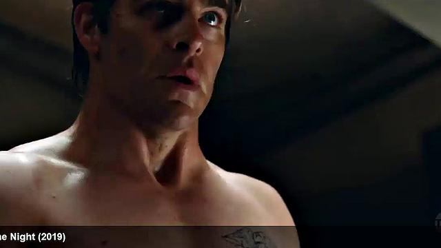 Celebrity Chris Pine showing off his incredible body
