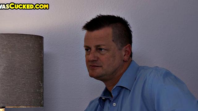 Cheating bride bouncing on BBC while hubby watches