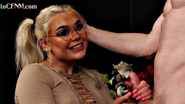 CFNM euro MILFs suck and stroke cock till cumshot