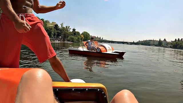 HUNT4K. After fun on catamaran busty beauty sucks hunters dick in forest