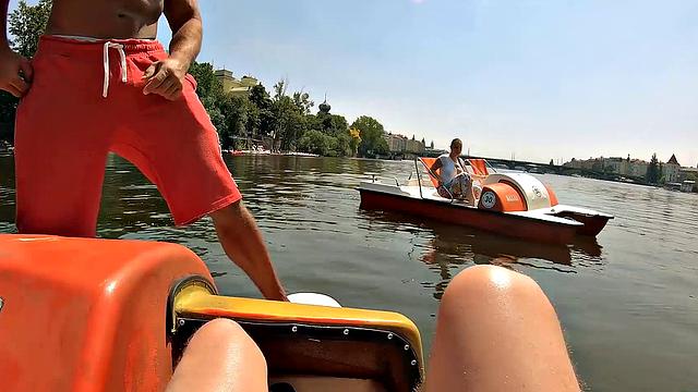 HUNT4K. After fun on catamaran busty beauty sucks hunters dick in forest