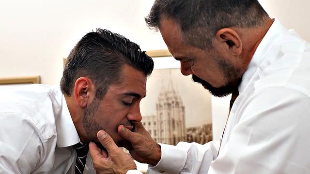 Bearded leader tricks two guys into a horny brotherhood ritual-turns out the only oath here involves a lot less clothing