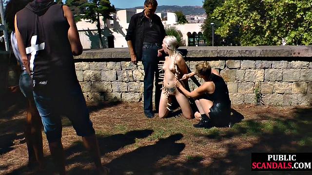 Stunning petite babe cocksucking in public