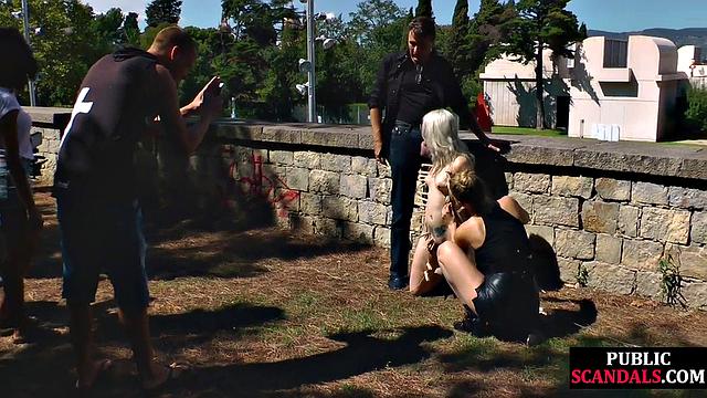 Stunning petite babe cocksucking in public