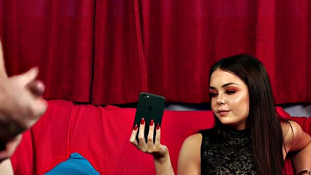 CFNM voyeur babe teases man who jerks off cock for her