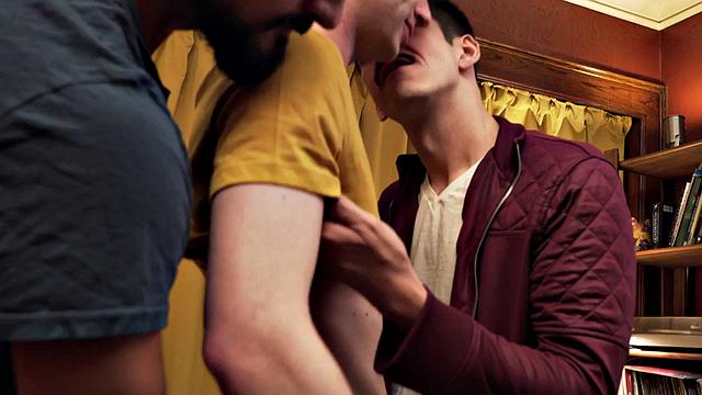 Taboo stepdad barebacks stepson in 3-way with buddy