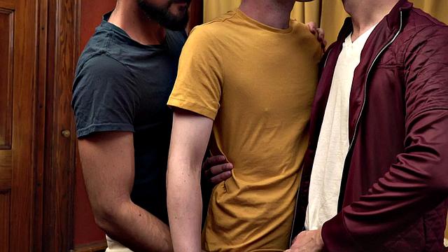 Taboo stepdad barebacks stepson in 3-way with buddy