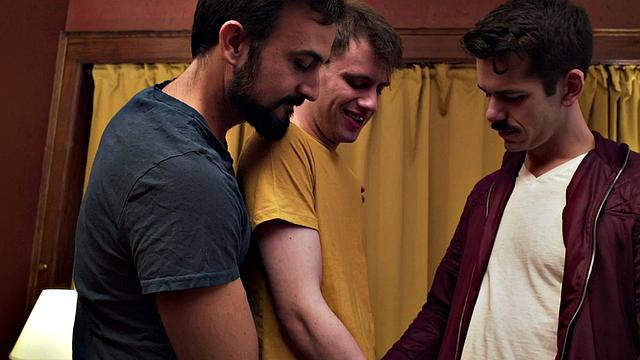 Taboo stepdad barebacks stepson in 3-way with buddy