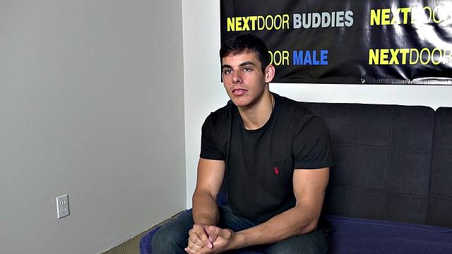 Smooth amateur wanking his dong at casting couch