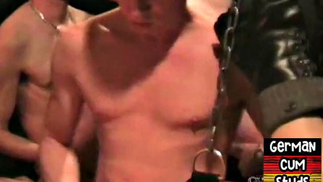 Real German masked gay bareback in sling orgy