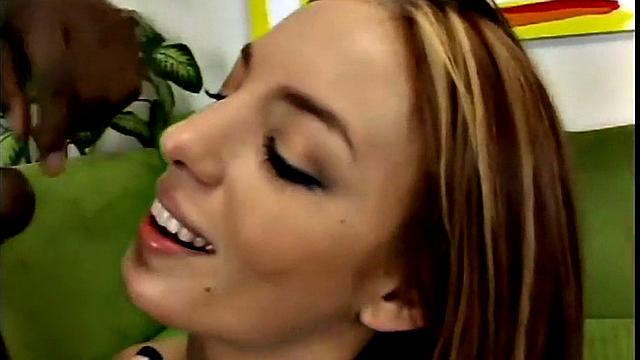 Hot babe Riley in interracial sex sucks off and fucks