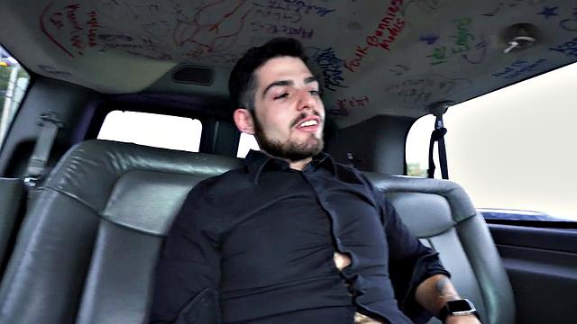 Picked up hairy asshole stud fingered by gay stud in van