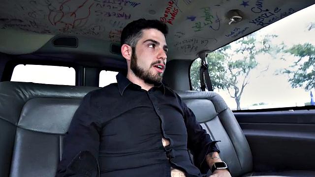 Picked up hairy asshole stud fingered by gay stud in van