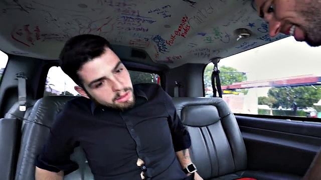 Picked up hairy asshole stud fingered by gay stud in van