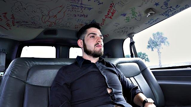 Picked up hairy asshole stud fingered by gay stud in van