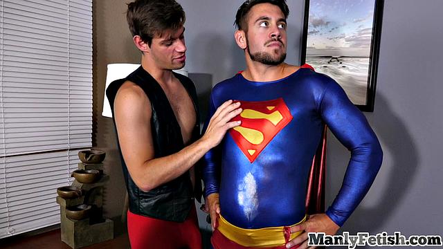 Handsome cosplay jock stretching asshole