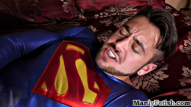 Handsome cosplay jock stretching asshole