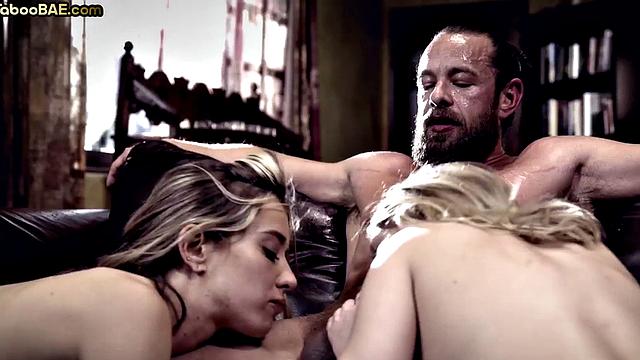 Skinny babes cockriding and gagging