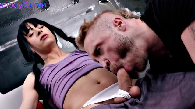 Skinny femboy assfucked by DILF hunk in small ass