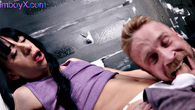 Skinny femboy assfucked by DILF hunk in small ass