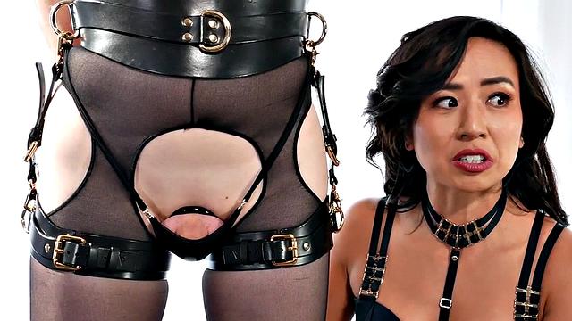 Foot fetish amateur TS fucked by Asian female domina