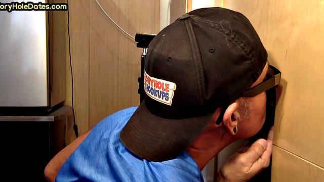 Gloryhole BJ takes cum on his face after deep sucking