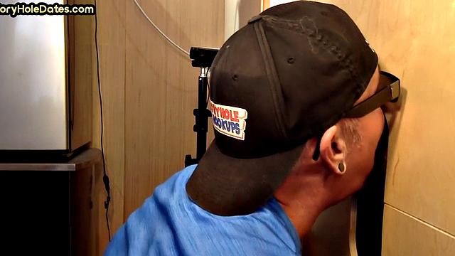 Gloryhole BJ takes cum on his face after deep sucking