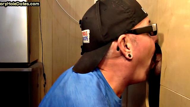 Gloryhole BJ takes cum on his face after deep sucking