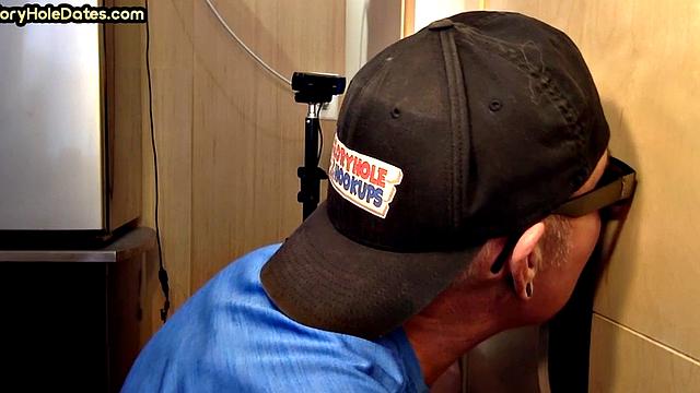 Gloryhole BJ takes cum on his face after deep sucking