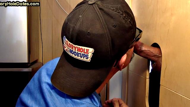 Gloryhole BJ takes cum on his face after deep sucking