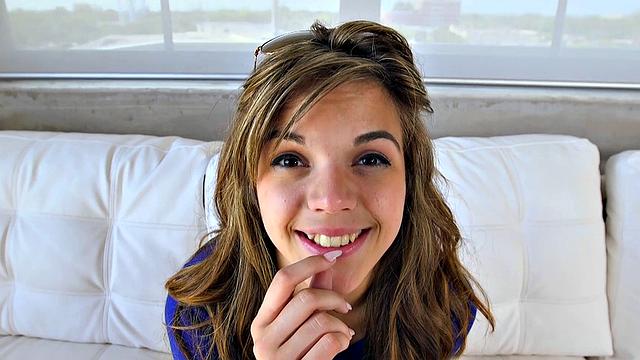 Brookelynn's tight pussy pounded hard in panties while getting a facial in living room