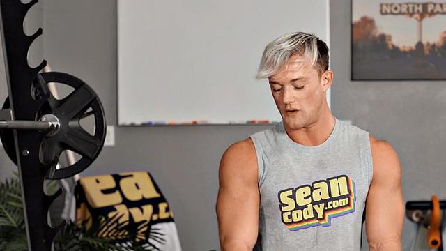 Eager athletic jock solo masturbating in gym until climax