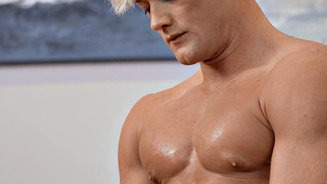 Eager athletic jock solo masturbating in gym until climax