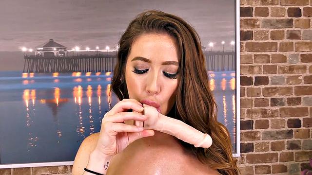 Big Tit Brunette Fucks Pussy With Dildo In Solo Masturbation Scene