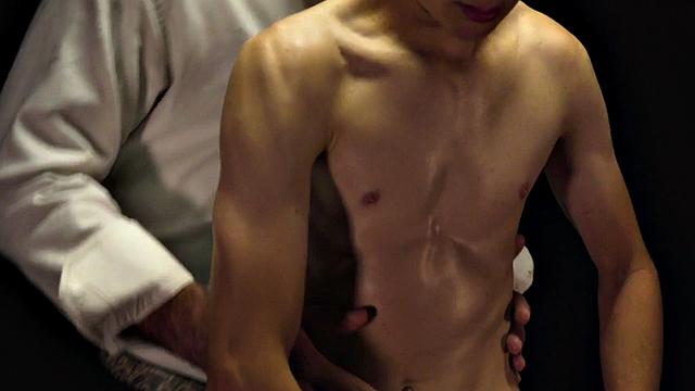 Submissive oiled skinny twink toyed anally by DILF