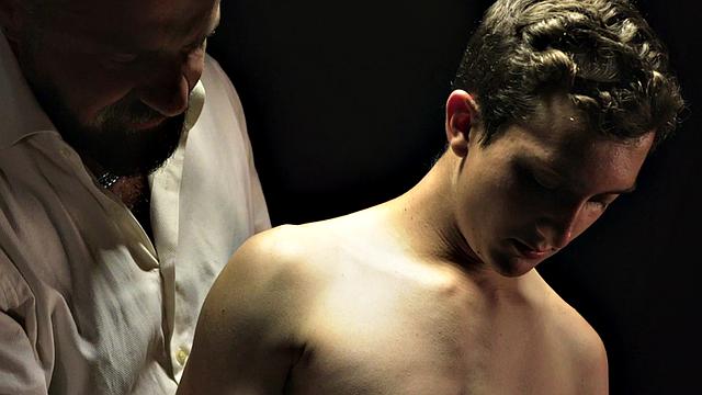 Submissive oiled skinny twink toyed anally by DILF