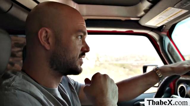 Asian TS Ember Fiera gets naughty after hitching a ride