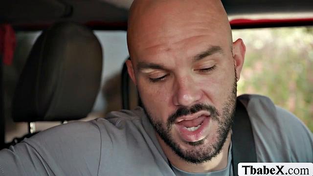 Asian TS Ember Fiera gets naughty after hitching a ride