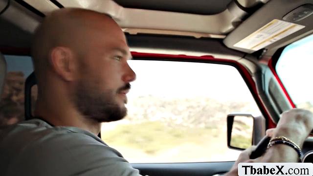 Asian TS Ember Fiera gets naughty after hitching a ride